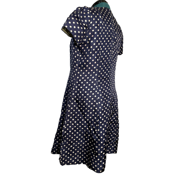 Vintage 1960s Navy Blue Polka Dot Sheath Dress with Metal Zipper – Size 20 - Picture 9 of 16